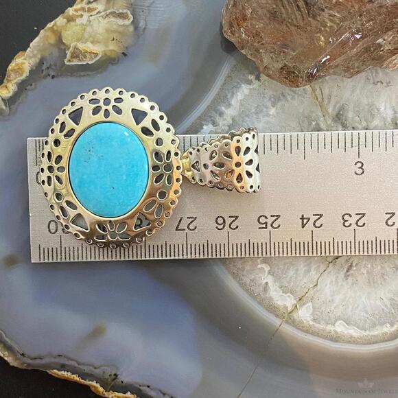 Carolyn Pollack Southwestern Style Sterling Silver Oval Turquoise Pendant/Brooch - Picture 10 of 10